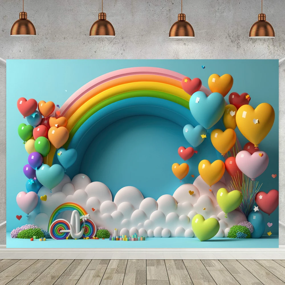 Blue Wall Rainbow Balloons Newborn Baby Shower Photo Background Cake Smash Table Banner Red Super Star Show Stage Party Backdrop