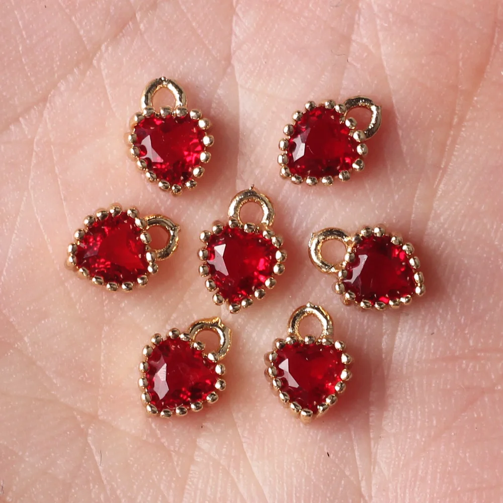 Copper   Plated Inlaid Zircon Mini Red Heart Charms 6pcs/lot 5.2mm For DIY Fashion Jewelry Making Finding Accessories