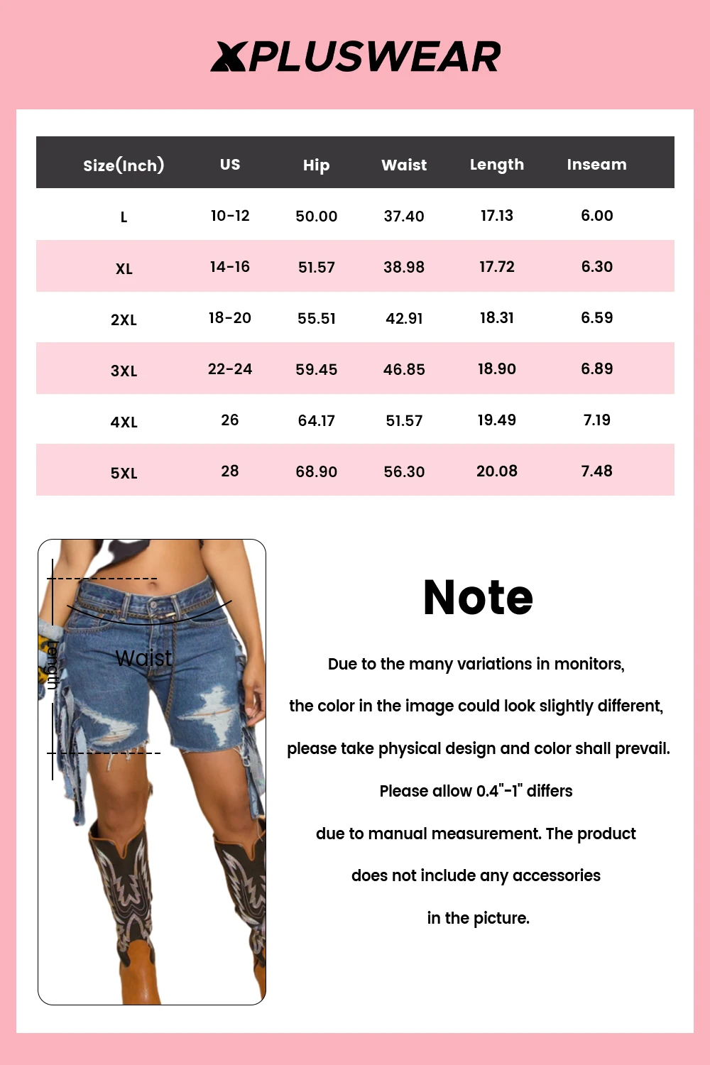 플러스 사이즈 비즈니스 캐주얼 블루 캐주얼 스트랩 디스트레스드 데님 반바지