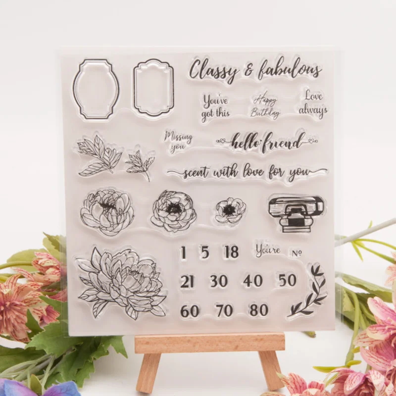 Alphanumeric Flower Stamps Rubber Transparent Silicone Seal DIY Scrapbooking Journal Photo Album Decor Crafts Stencil Reusable