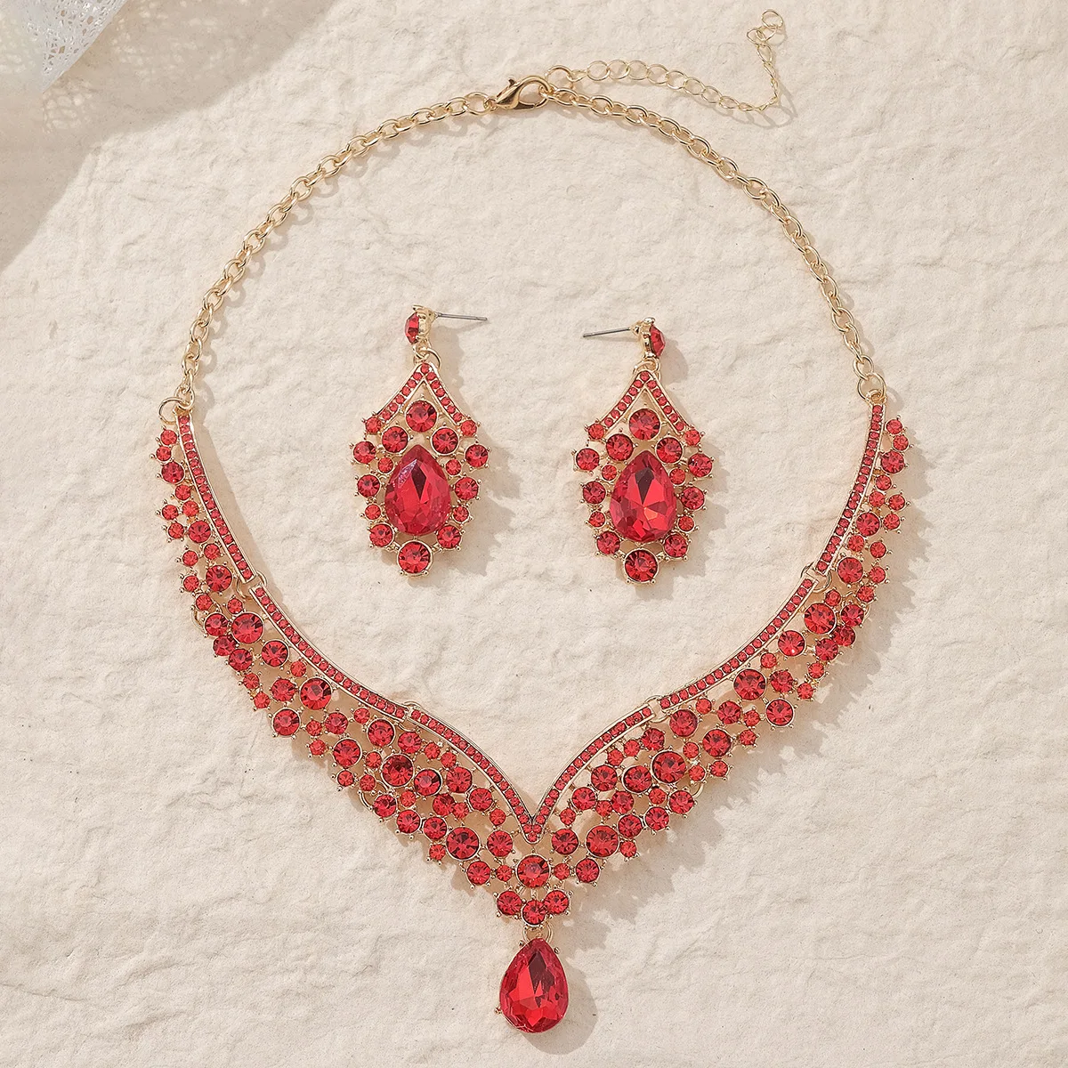 New Luxury Crystal  Choker Necklace Earrings Set Rhinestone Bridal Jewelry Sets for Bride Wedding Party Costume Bijoux Femme