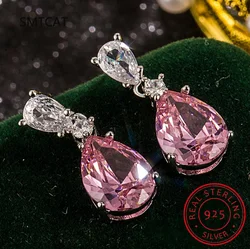 100% 925 Sterling Silver Pink Water Drop High Carbon Diamond Drop Earrings For Women Sparkling Wedding Party Fine Jewelry Gift