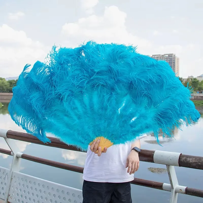 Large Size 60cm Ostrich Feather Fan 13 Bones Big Feather Fans for Performance Dance Decoration Ostrich Feather Fans