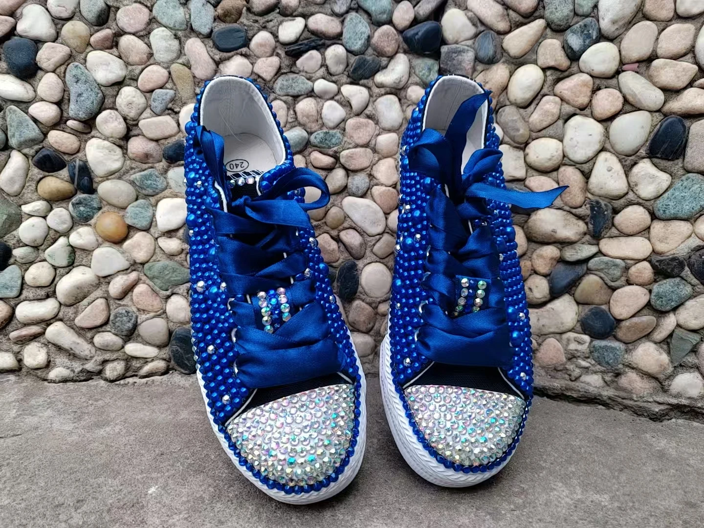 

Женская обувь для тяжелой промышленности с жемчугом и стразами, удобные парусиновые туфли большого размера с низким берцем для отдыха, размеры 35-46