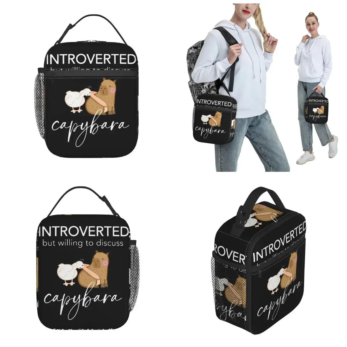 Introverted But Willing To Discuss Capybara Lunch Bag Capybara Lover Food Bag Portable Cooler Thermal Lunch Boxes For Picnic