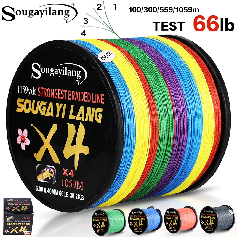 Sougayilang 4 Strands PE Braided Fishing Line 100M 300M 559M 1059M 18-66LB Multifilament Fishing Line Smooth Carp Fishing Pesca