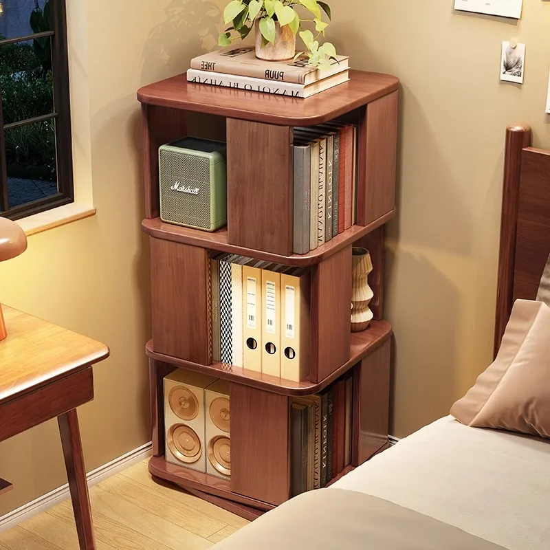 Estantería giratoria totalmente de madera maciza, librería de 360 grados, armario de almacenamiento multicapa, estante de suelo para sala de estar para niños