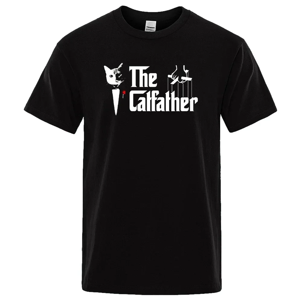 The Catfather Cat Printing Men's Tees Shirts Crewneck Brand Clothes Casual T Shirt Male Short Sleeve Fashion T-shirt 80299