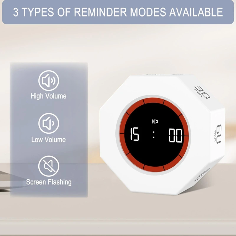 ABAE-Digital Productivity Timer, Rotating Pomodoro Timer With 1-3-5-15-30-60-90 Min Countdown, For Study Office Kitchen Desk