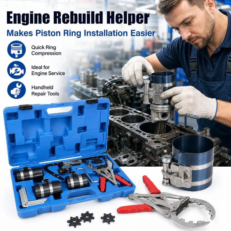 Automotive Piston Ring Tool Set, 3 Size Compressors Expander Pliers Groove Cleaner Engine Repair Removal Installation Kit