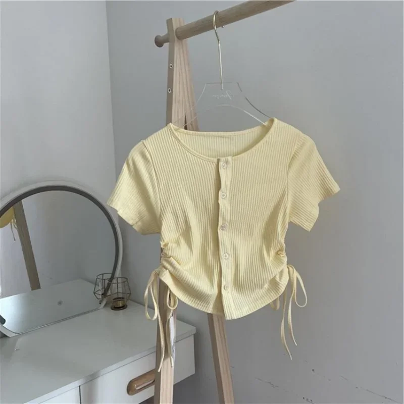 Summer Kids Clothes for Girls T Shirt Fashion Girl's Drawstring T-shirt Toddler Girl Short Sleeve Tee Spicy Girl Tops 80-130cm