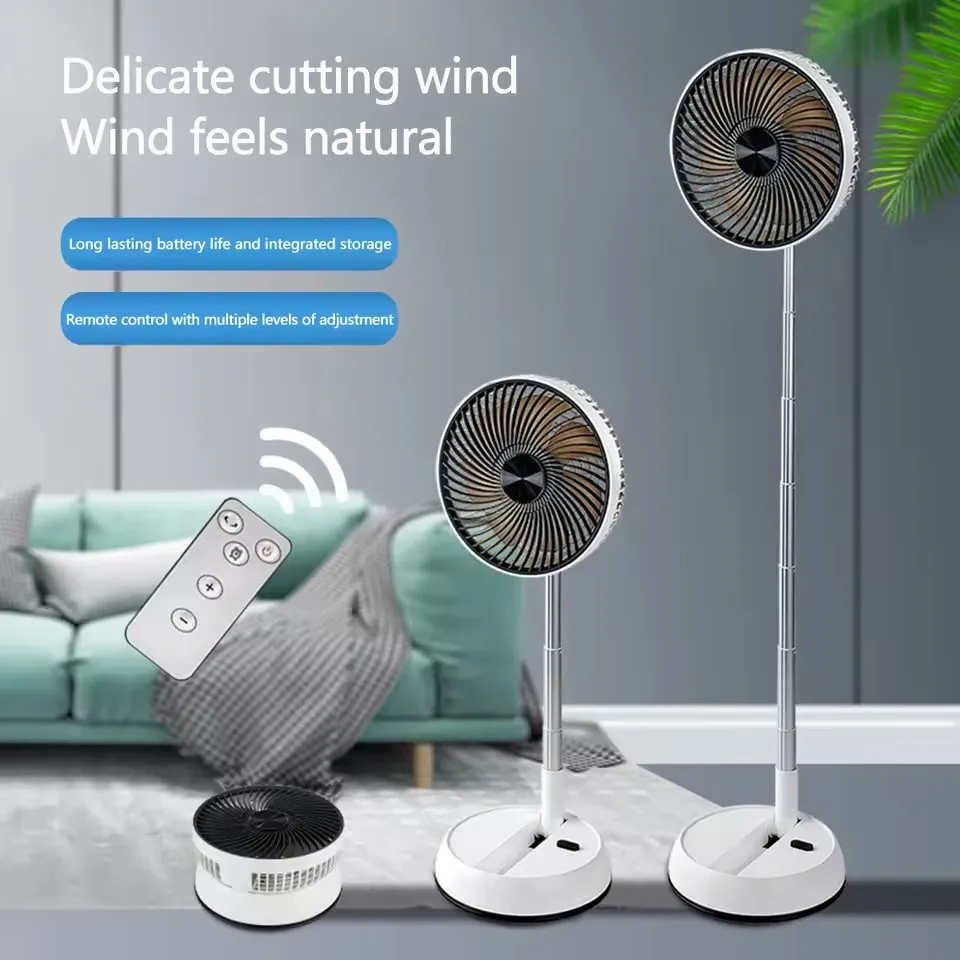 Ventilador de pie oscilante portátil con mando a distancia, ventilador de escritorio plegable, ventilador de Pedestal alimentado por batería recargable