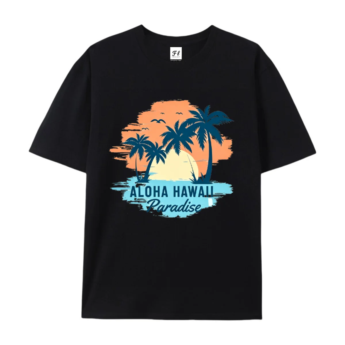 Men's Summer T Shirt Tropical Coconut Tree Sunset Print Short Sleeve Casual Loose Top Beach Holiday Vacation Crew Neck Tees
