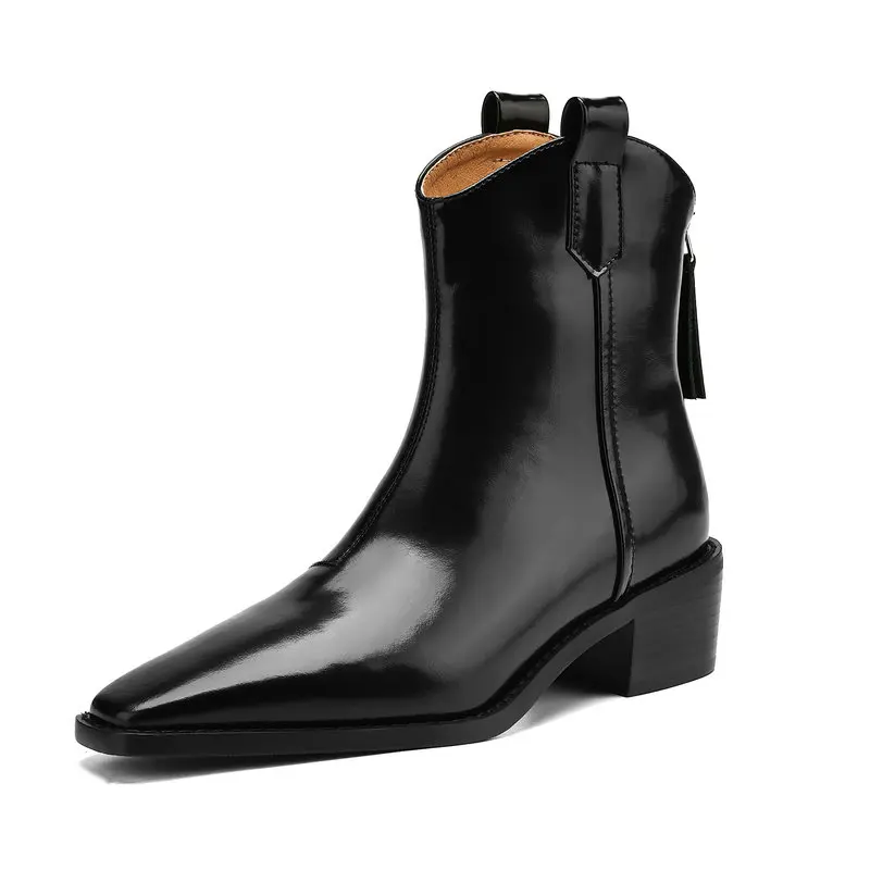 

Новинка 2025 года, женские ботинки в стиле вестерн, ботильоны в стиле ретро из натуральной кожи, современная модная женская обувь