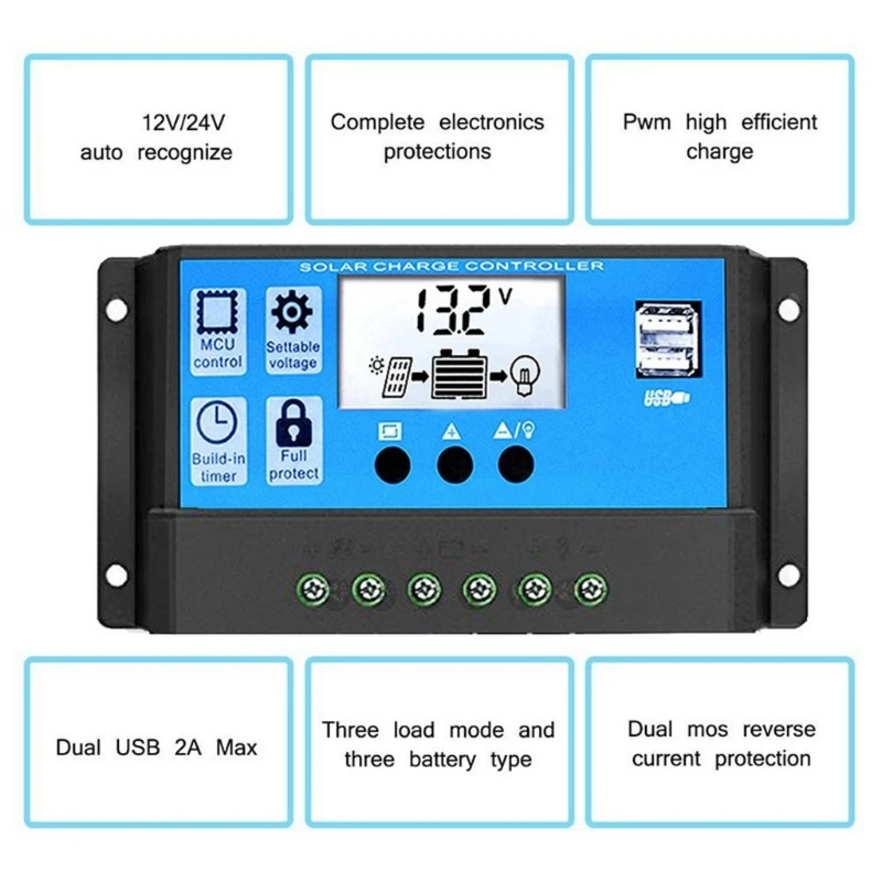 Sistema de geração de energia solar 6000W Dual USB 18W Painel solar Inversor de energia com display LCD inteligente Conjunto de controlador de portas USB duplas