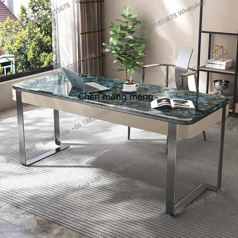 

Italian light luxury natural marble computer desk high-end study furniture office luxury spar writing desk