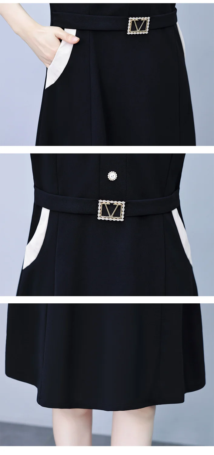 Short Sleeved Style Chubby Girl Plus Size Women's Clothing Covering Belly Show Off Thinness Mid Long Fashion Suit Collar Skirt image 6
