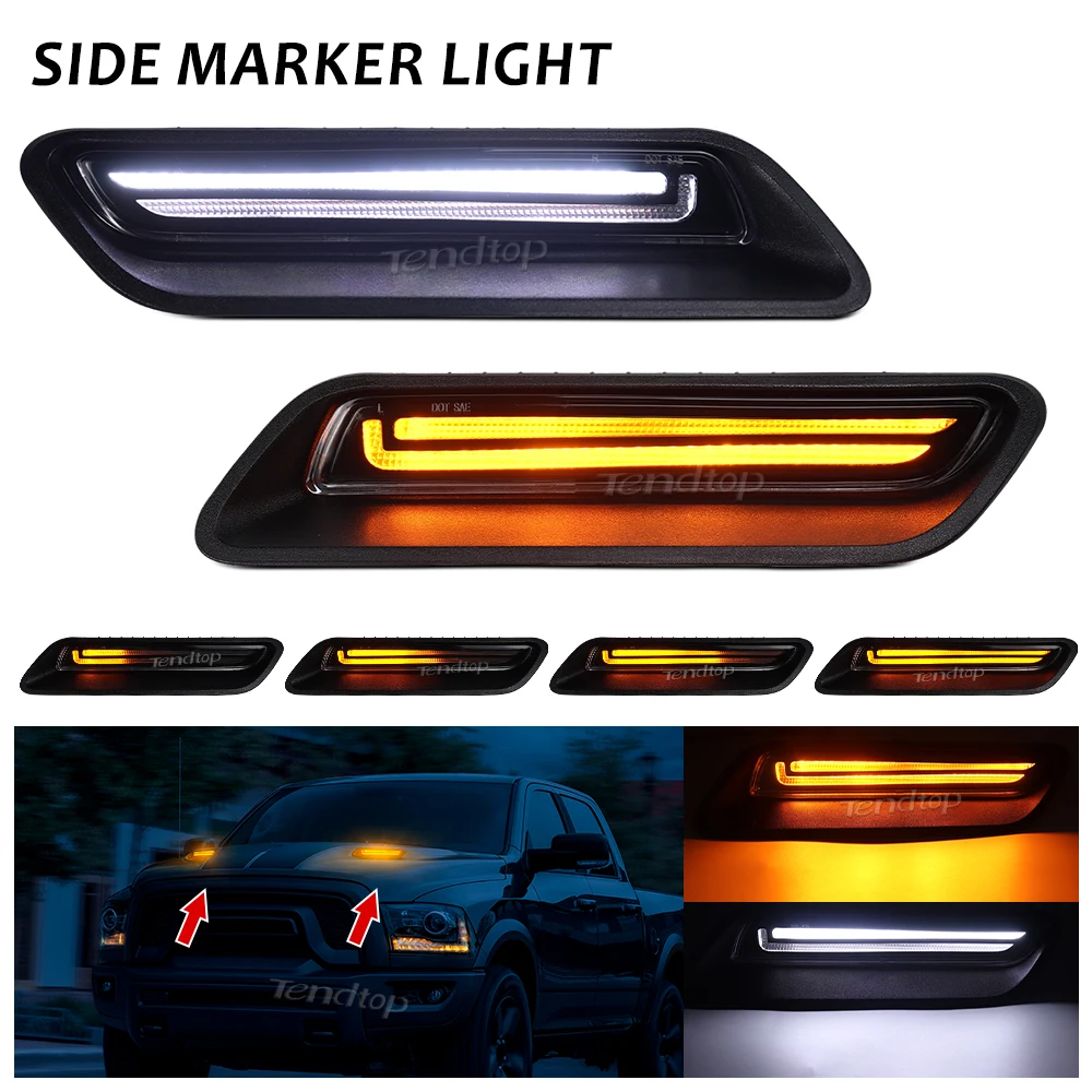 2pcs Vent Hood Scoop Light Bar Kit Sequential Turn Signals Light  for Dodge Ram 1500 2010-2018 Ram 1500 Classic 2019-2022