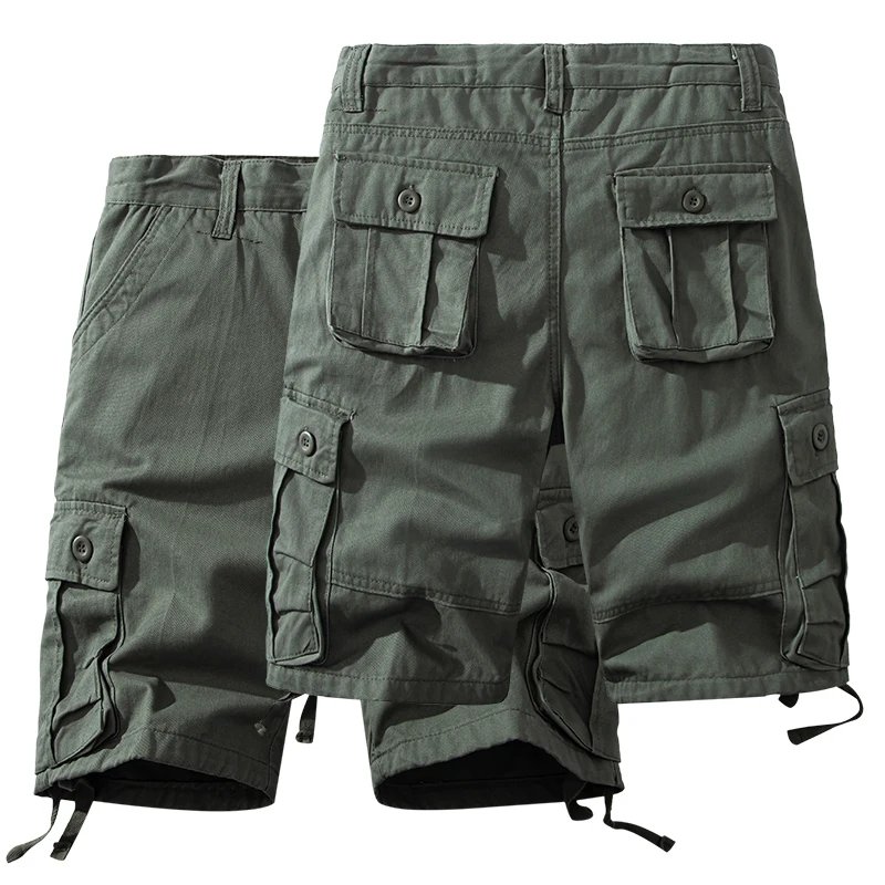 Men\'s Summer Cargo Shorts Pure Cotton Half Pants with Pockets Large Size Regular Fit Homme Brown White Hiking Sport Knee Shorts