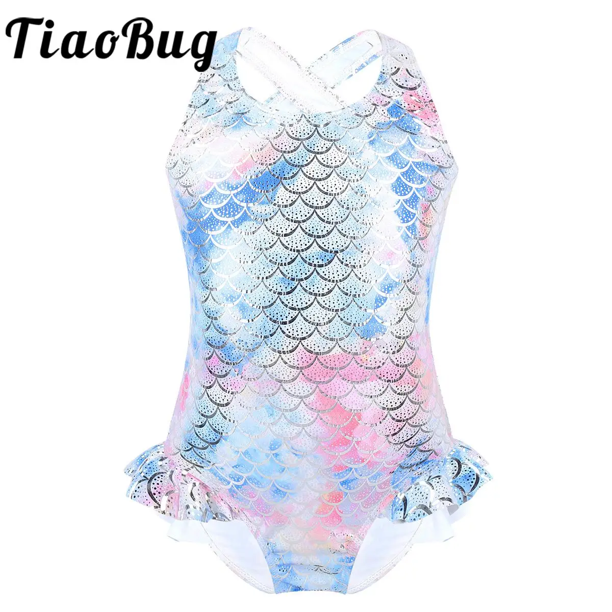 Kids Girls One-piece Swimsuit Sparkly Mermaid Fish Scales Printed Swimwear Sleeveless Bathing Suit Surfing Summer Pool Beachwear