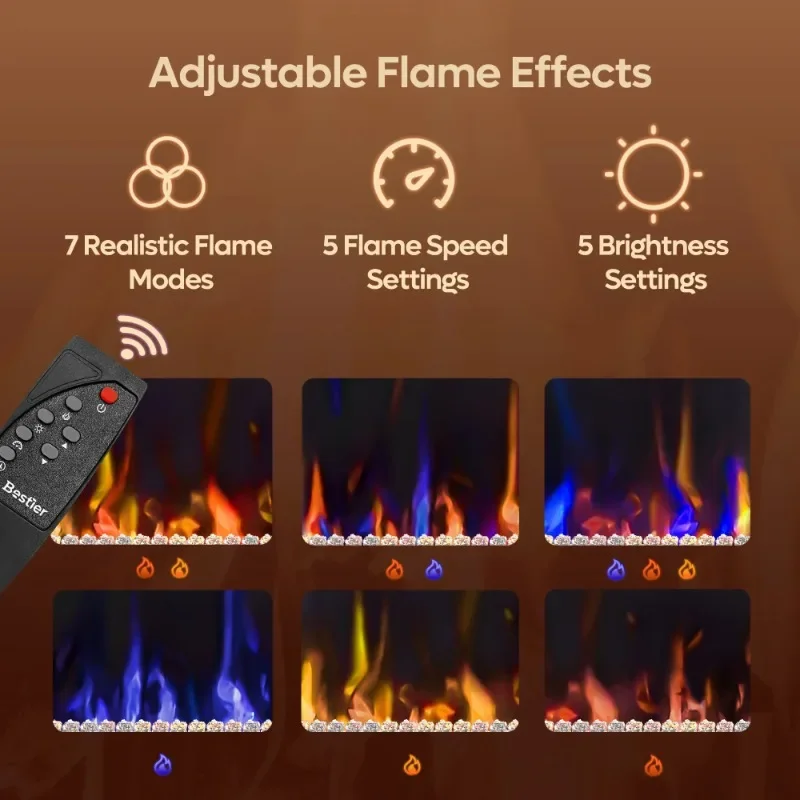 حامل تلفزيون Bestier Modern Electric 7 ألوان LED لأجهزة التلفاز حتى 70 بوصة، رخام أسود