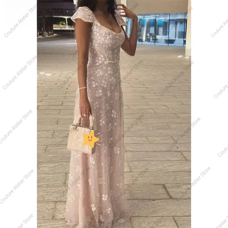 Gaun Prom Line A Buatan Khusus Gaun Acara Khusus untuk Kesempatan Istimewa Gaun Malam Berkilau dengan Renda Bunga Gaun Pesta