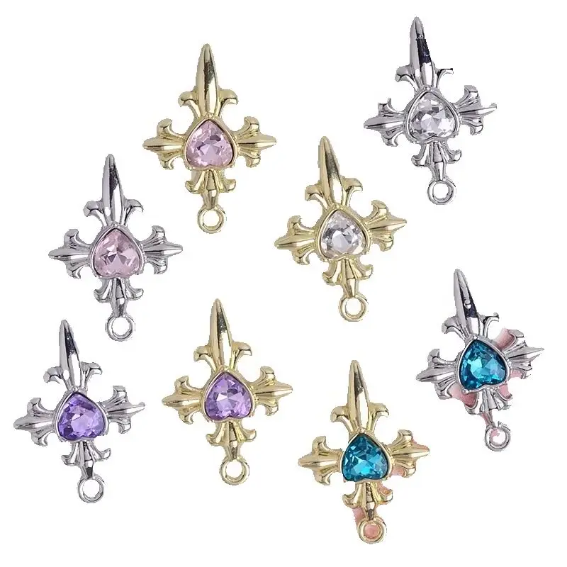 5PCS Vintage baroque style colorful cross love alloy accessories DIY earrings earrings bracelet pendant decoration