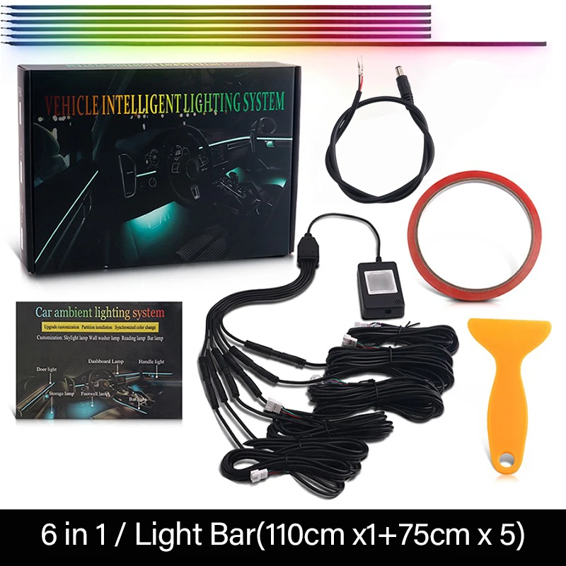 18 in 1 64 kleuren RGB Symfonie auto omgevingslicht interieur acryl gids LED-strip licht decoratie sfeerlamp door APP-bediening