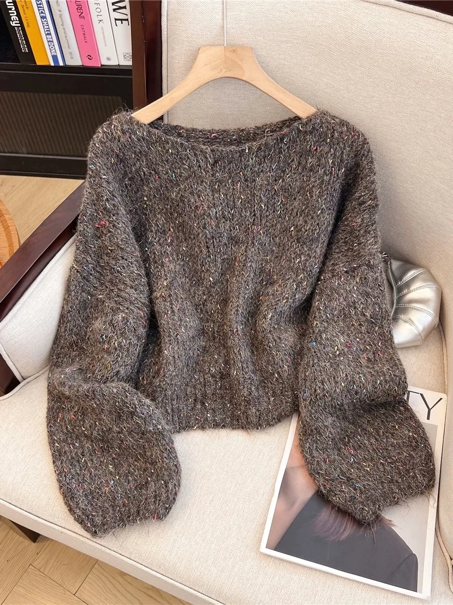 

Ladies' Long Sve Knitted Sweater Comfortable Loose Fit Autumn Winter New Sle Self-Preserving Lazy Faion Women's Top