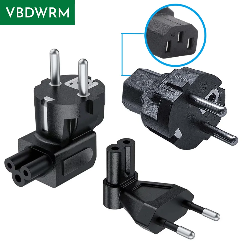 Duckhead EU Power Plug Adapter Converter 3-Prong Angled Schuko EU Plug to C5 Cloverleaf EU 2-Pin Plug to IEC C7 Cable Adapter