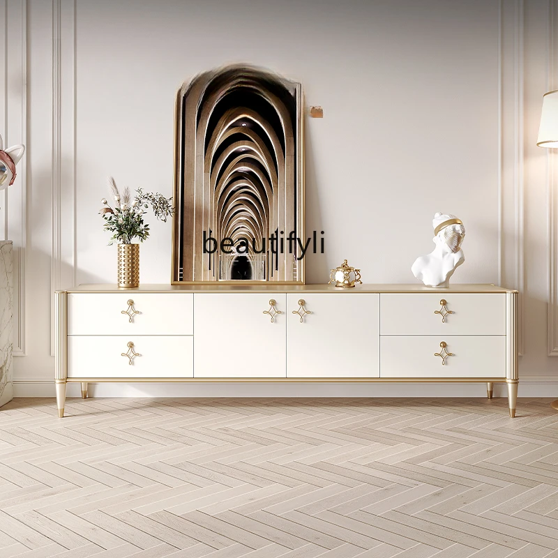 

Living room TV cabinet new storage locker integrated floor solid wood coffee table combination