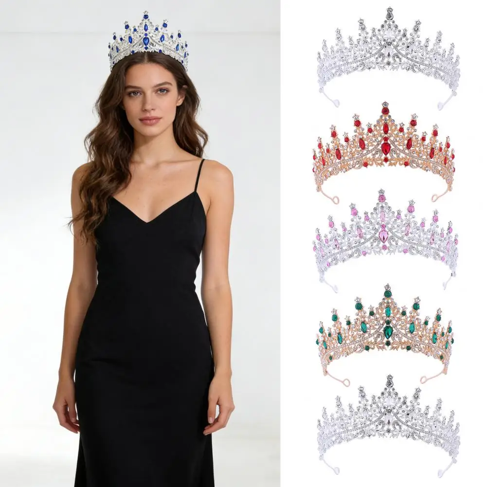 Women Crown Sparkling Rhinestones Inlaid Bridal Tiara Secure Fit Princess Crown With Curved Ends Pins Hair Accessories