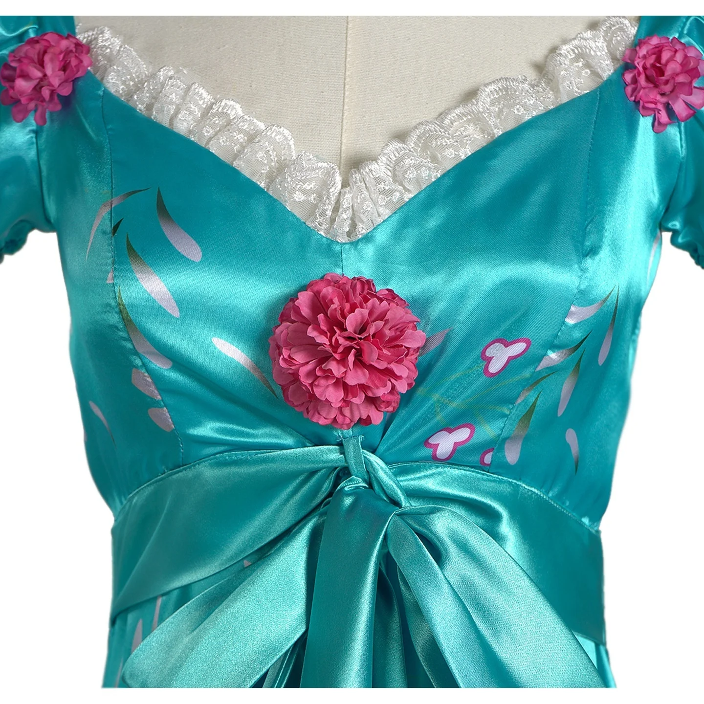 블루 새틴 공주 롱 스커트 할로윈 코스프레 마법의 요정 지젤 팬픽션 레드 플라워 의상 중국 전통 여성복