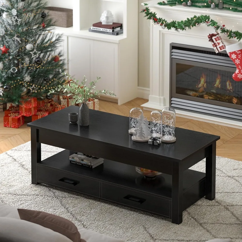 Lift Top Coffee Table with 2 Storage Drawer Hidden Compartment Open Storage Shelf, Folding Wood End Table, Coffee Table