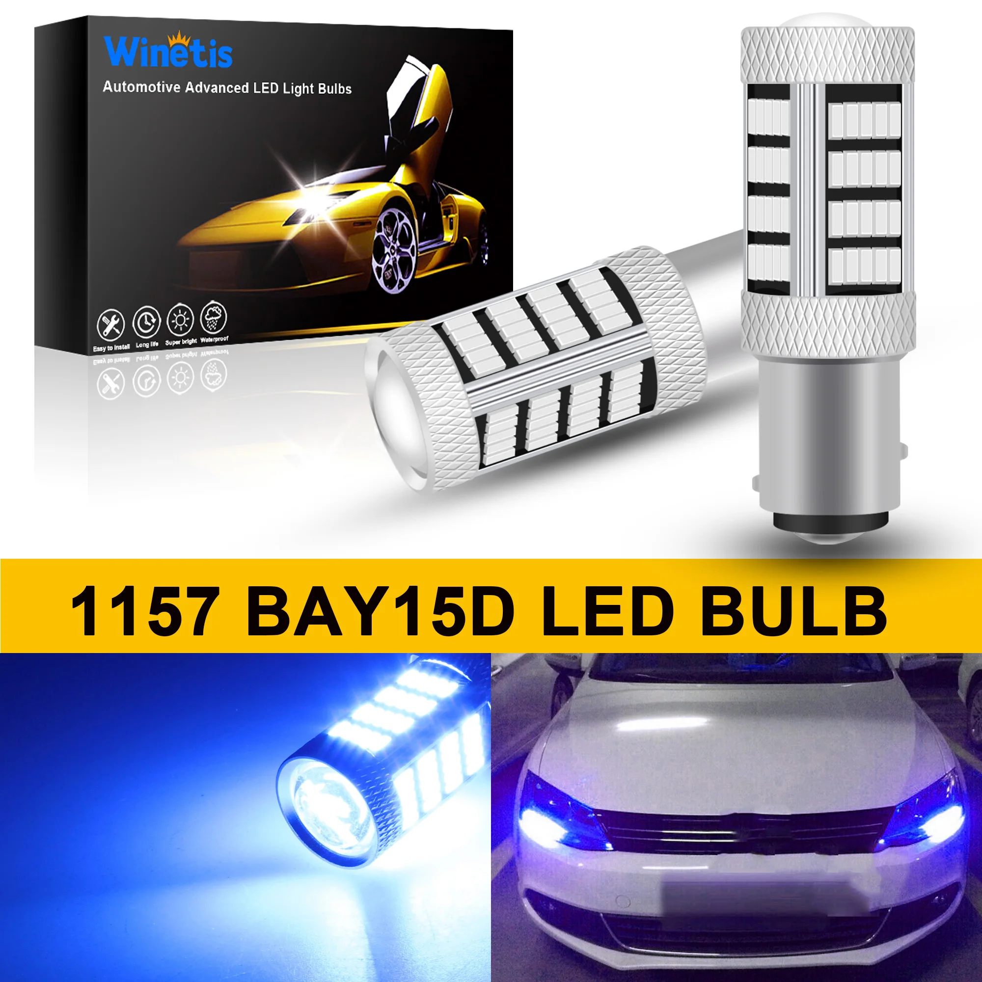 

Winetis 2X 1157 LED Bulb 400% Brighter 2057 2357 7528 BAY15D LED Backup Reverse Signal Tail Parking DRL Lights Bulbs 10000K Blue