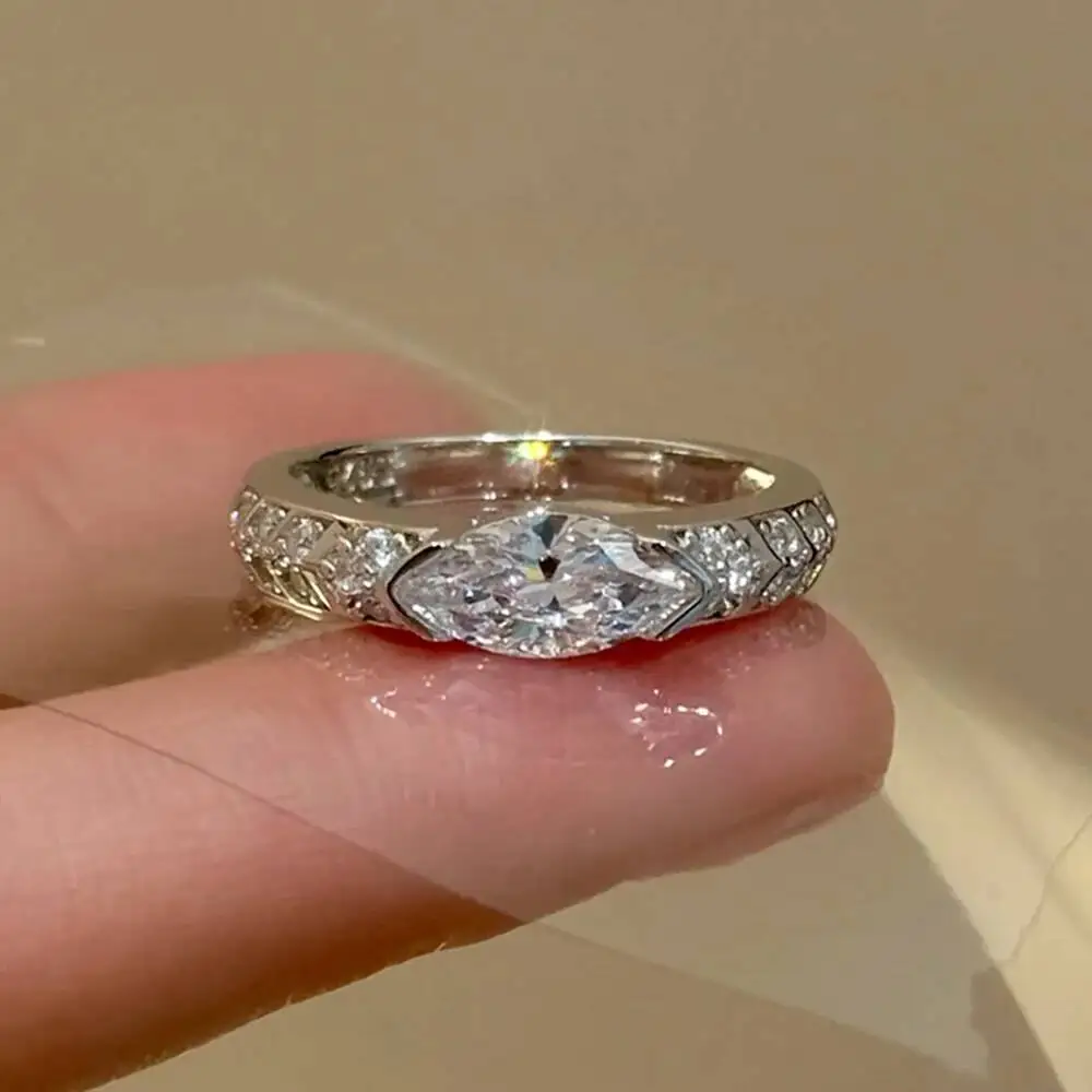GRA Certified 1CT Marquise Cut Moissanite Ring S925 Silver For Women D Color Lab Diamond Engagement Band Gift Fine Jewelry
