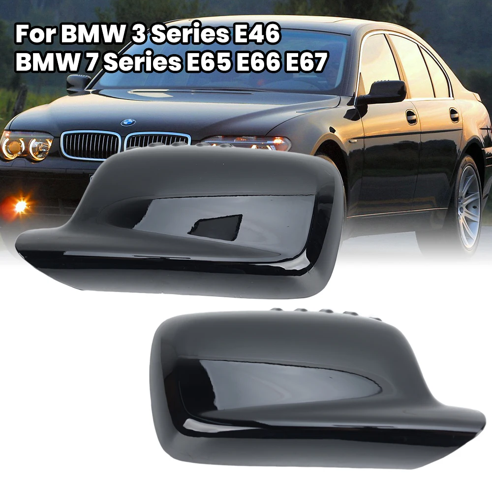 Door Side Mirror Cover For BMW 3 Series E46 2000-2006 2-Door Model 7 Series E65 E66 E67 2001-2008 Black With Buckle Replacement