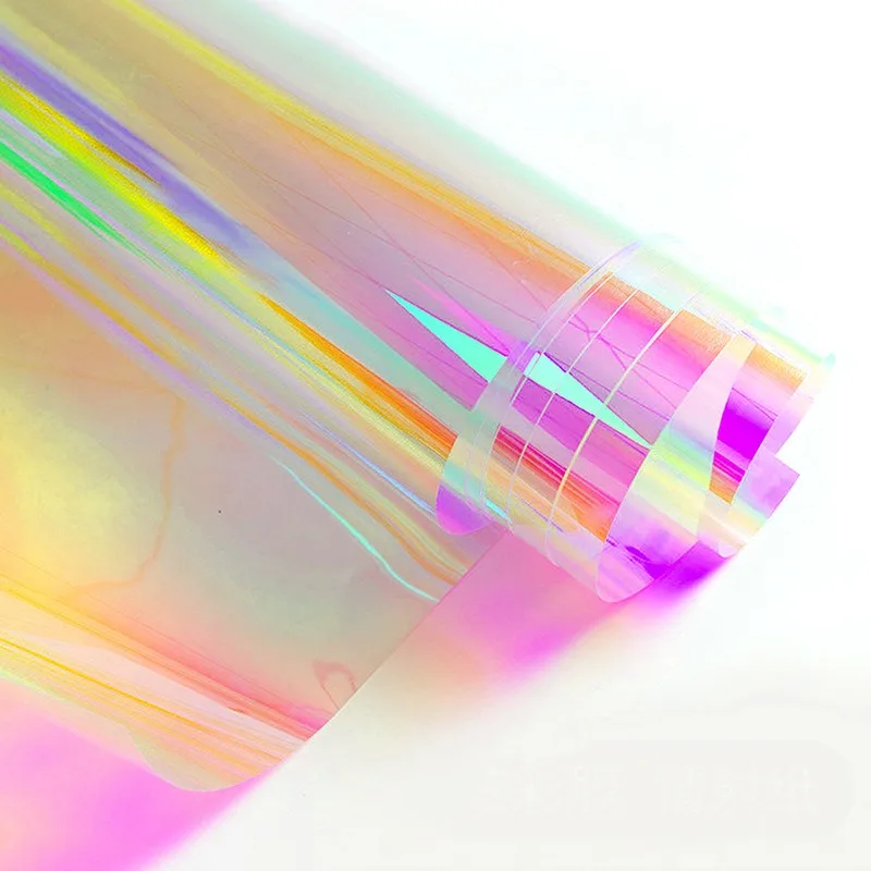 Holographic Clear Window Film Iridescent Window Dichroic Film Decorative Glass Sticker Self-Adhesive Rainbow Cellophane Roll