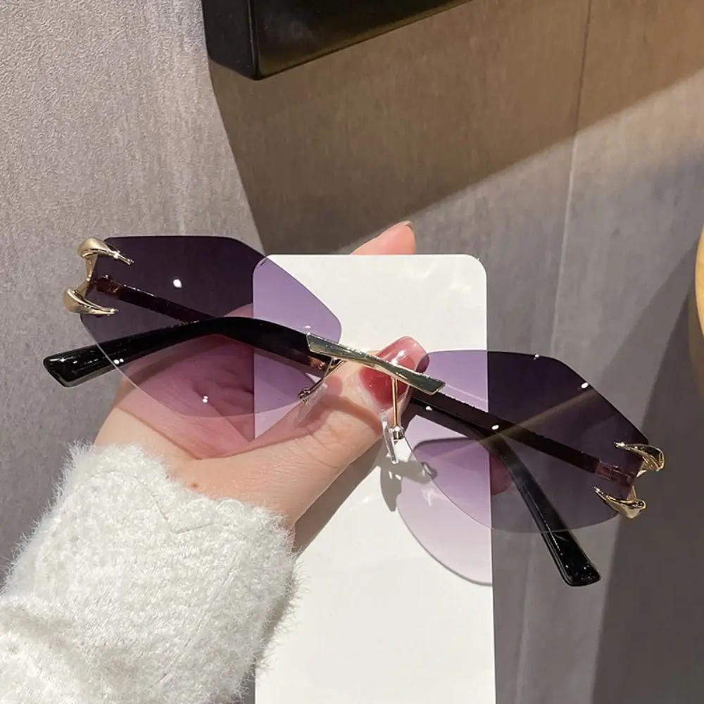 Fashion Rimless Square Sunglasses Retro Small Frame Gradient Frameless Sunglass Hip Hop High Quality Popular Metal Eyewear