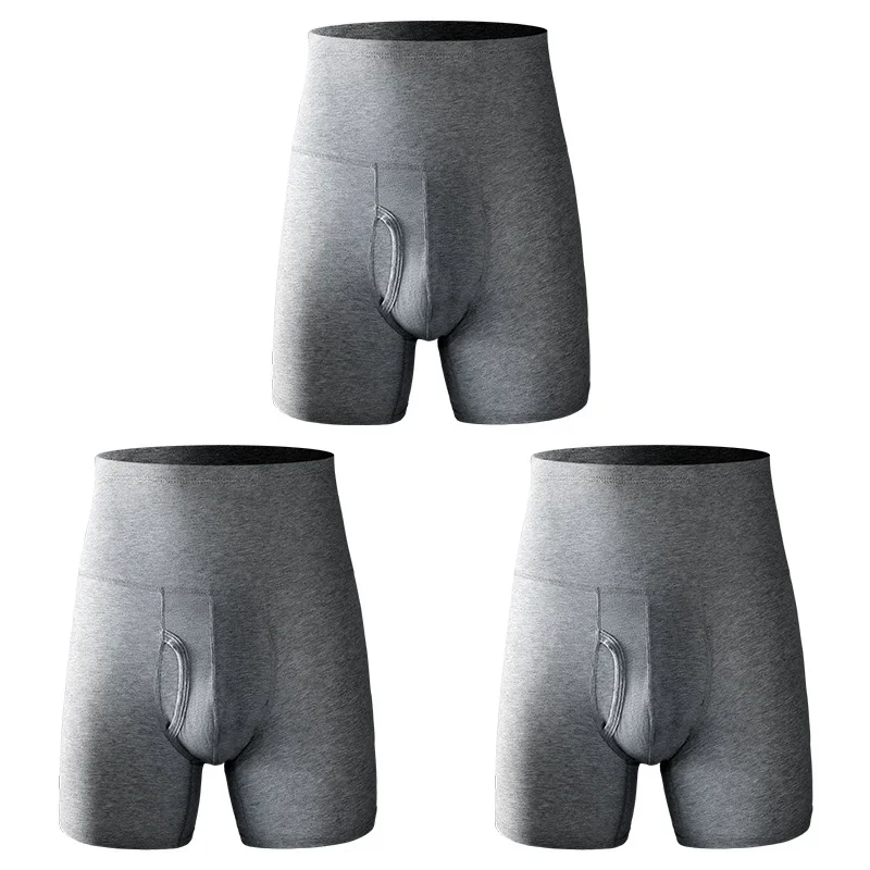 

3pcs Men's underwear Men's cotton high waist belly large size extended anti - wear leg fat warm sports boxers