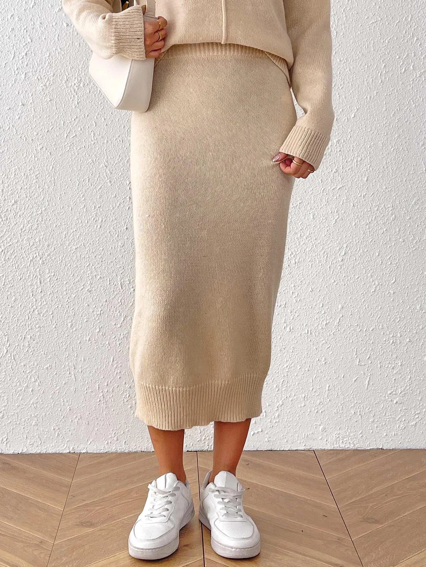 Jupe de hanche décontractée pour femmes européennes et américaines, couleur unie, jupe pull tissée mi-longue