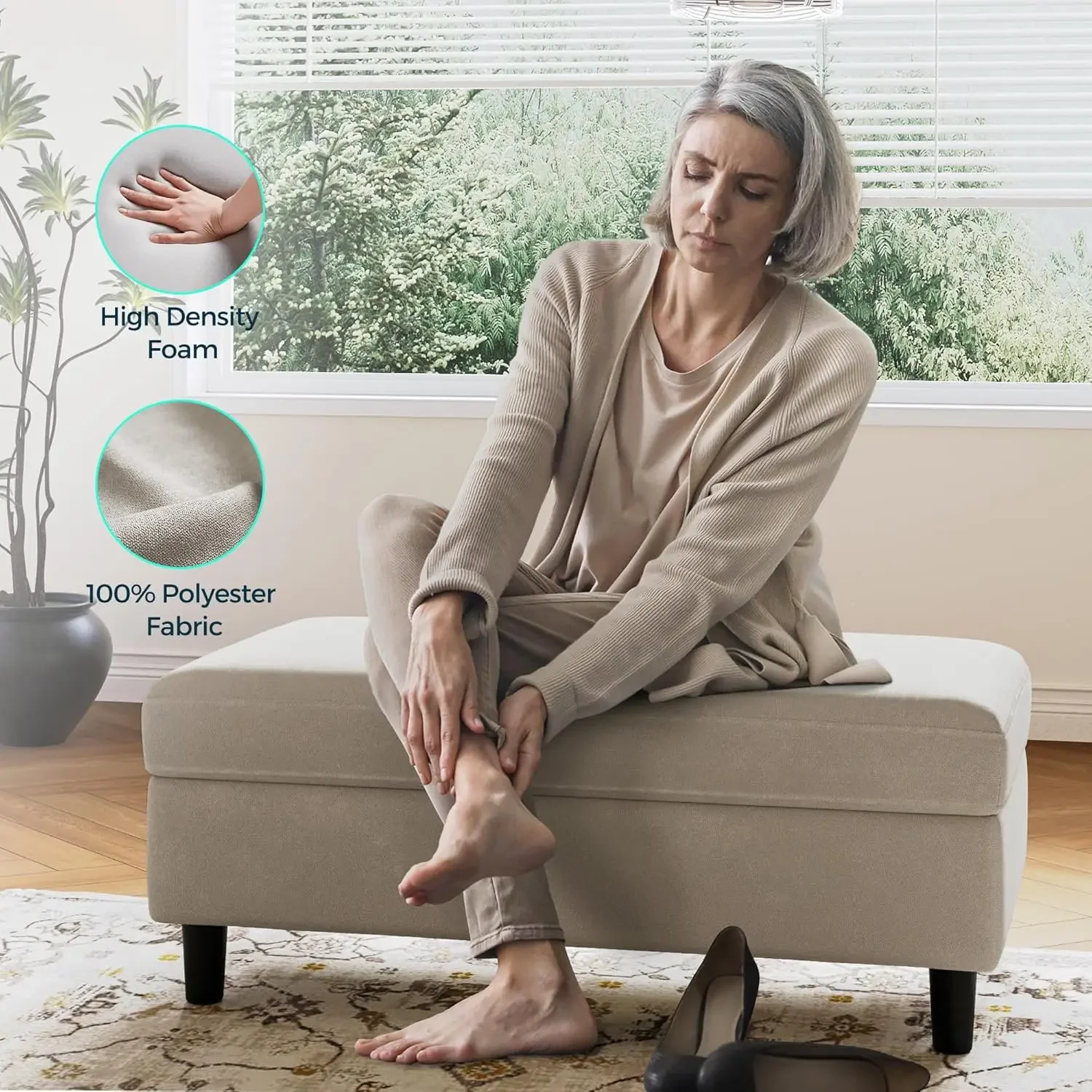 [صفقة ساخنة، أفضل بائع! ] مقعد عثماني للتخزين بعرض 46 بوصة، طاولة قهوة من الكتان قابلة للطي أحذية طويلة ومسند للقدمين، تخزين تشي