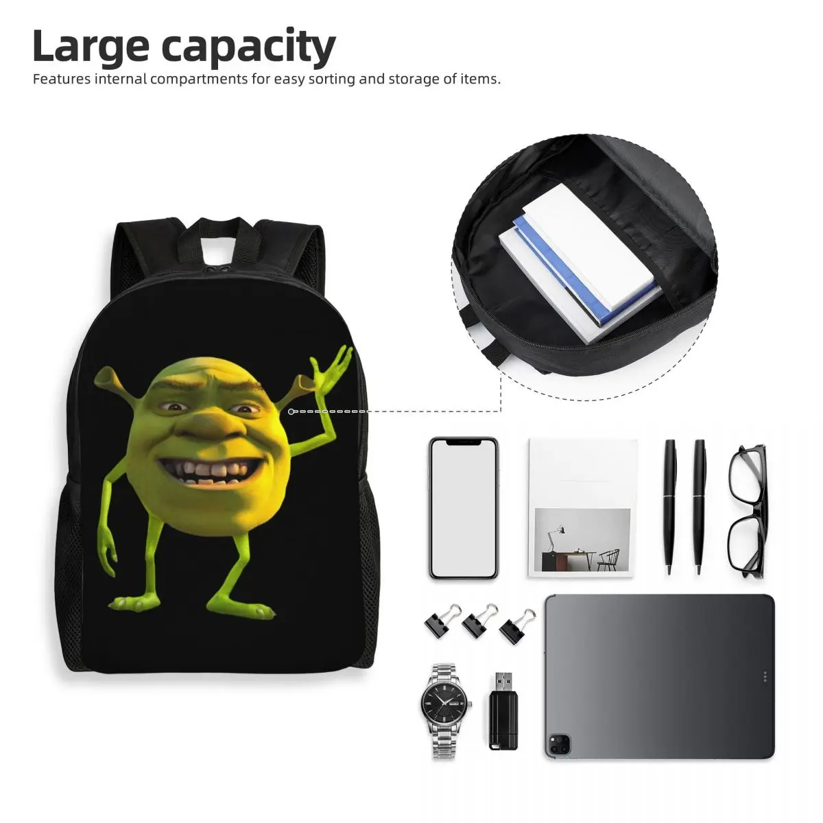 Custom Shrek Wazowski Classic Laptop Backpack Women Men Basic Bookbag for School College Students Bags