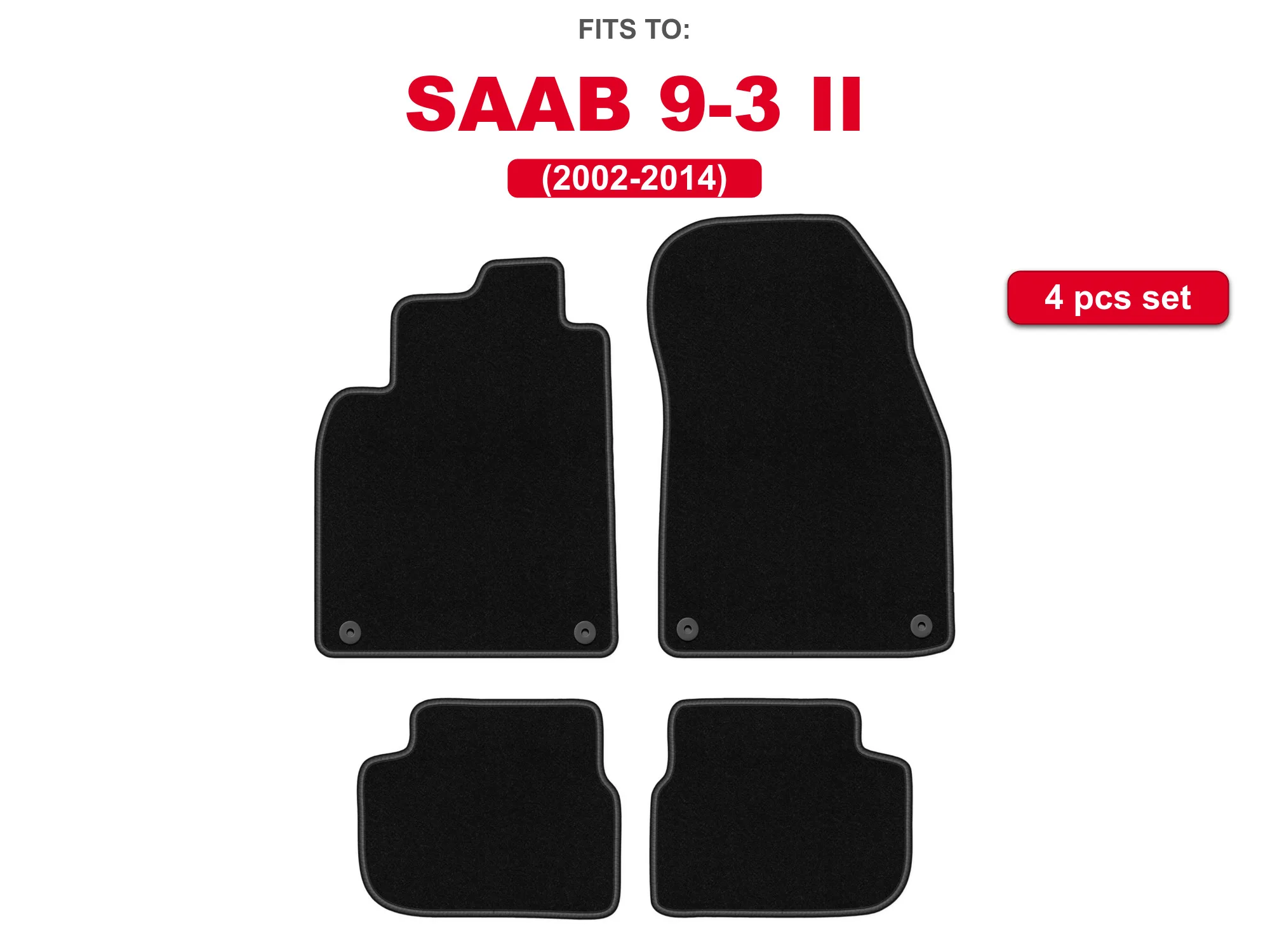 Auto velour matten voor: Saab 9-3 II 2002-2014 zwarte cabriolet automattenset