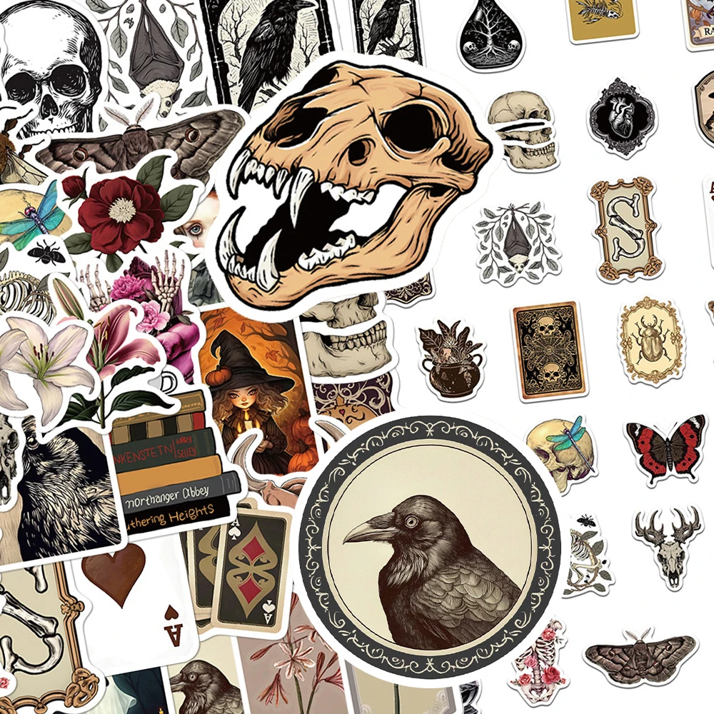 

10/30/50pcs Retro Dark Romance Gothic Aesthetic Stickers Cartoon Skull Witch Sticker DIY Laptop Phone Suitcase Decals Decoration