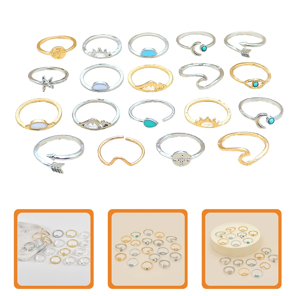 

19pcs Set Turquoise Finger Jewelry Rings Alloy Rings Stylish Fashion Jewelry for Women Girls Party Wedding Gift