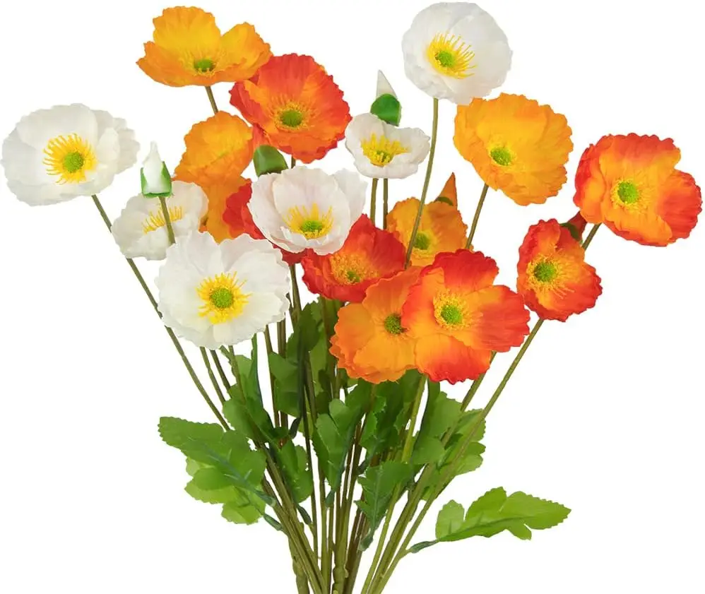 Ferial 6 pcs künstliche Mohnblumen Blumen Seide Mohn Blumen Faux Blumen Mohn Pflanzen gefälschte Blumen Bulk für Heim dekorationen