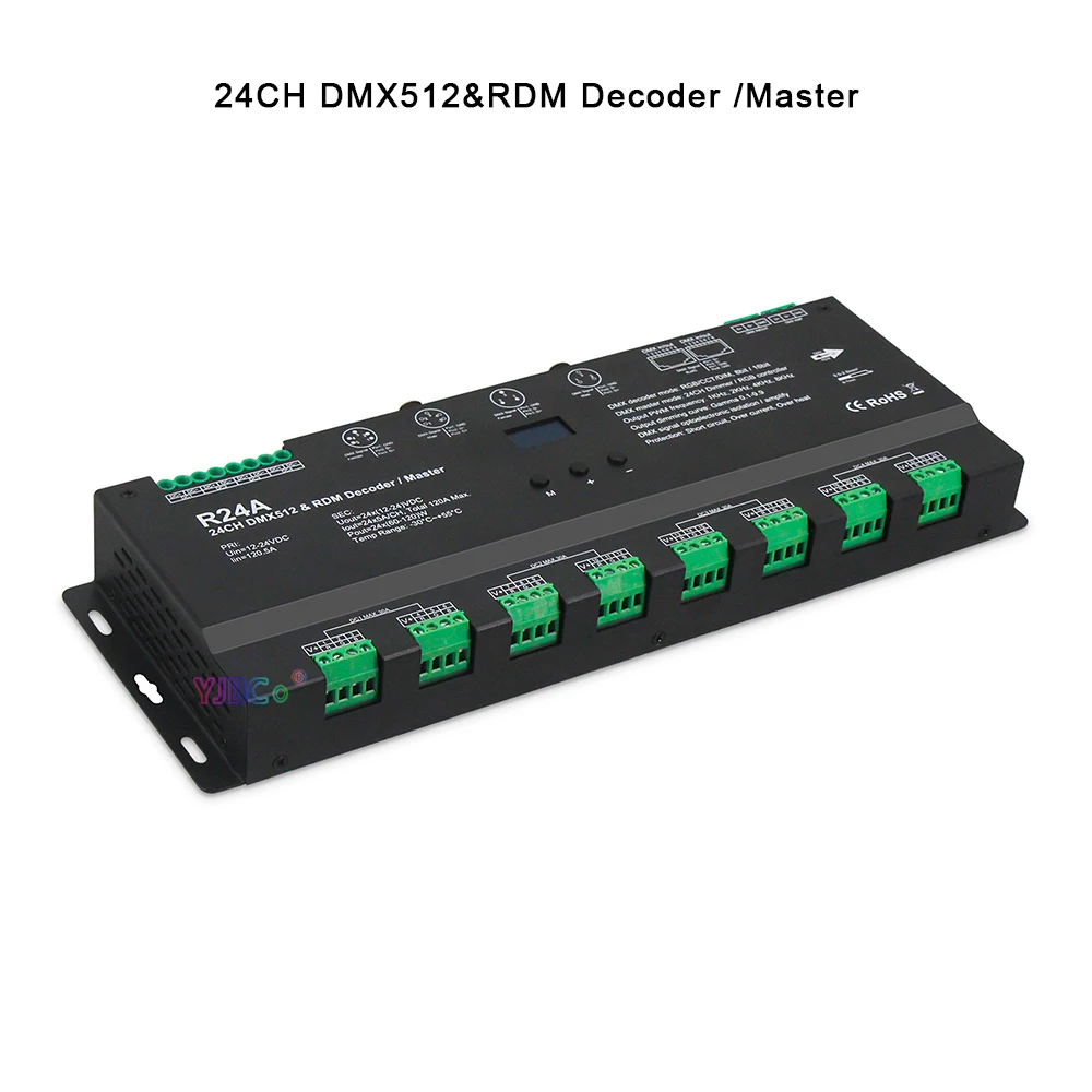 12V~24V RGB LED Strip 24 Channels DMX512&RDM Decoder/Master 5A* 24CH DMX decoder Controller PWM DMX512/RDM signal dimmer