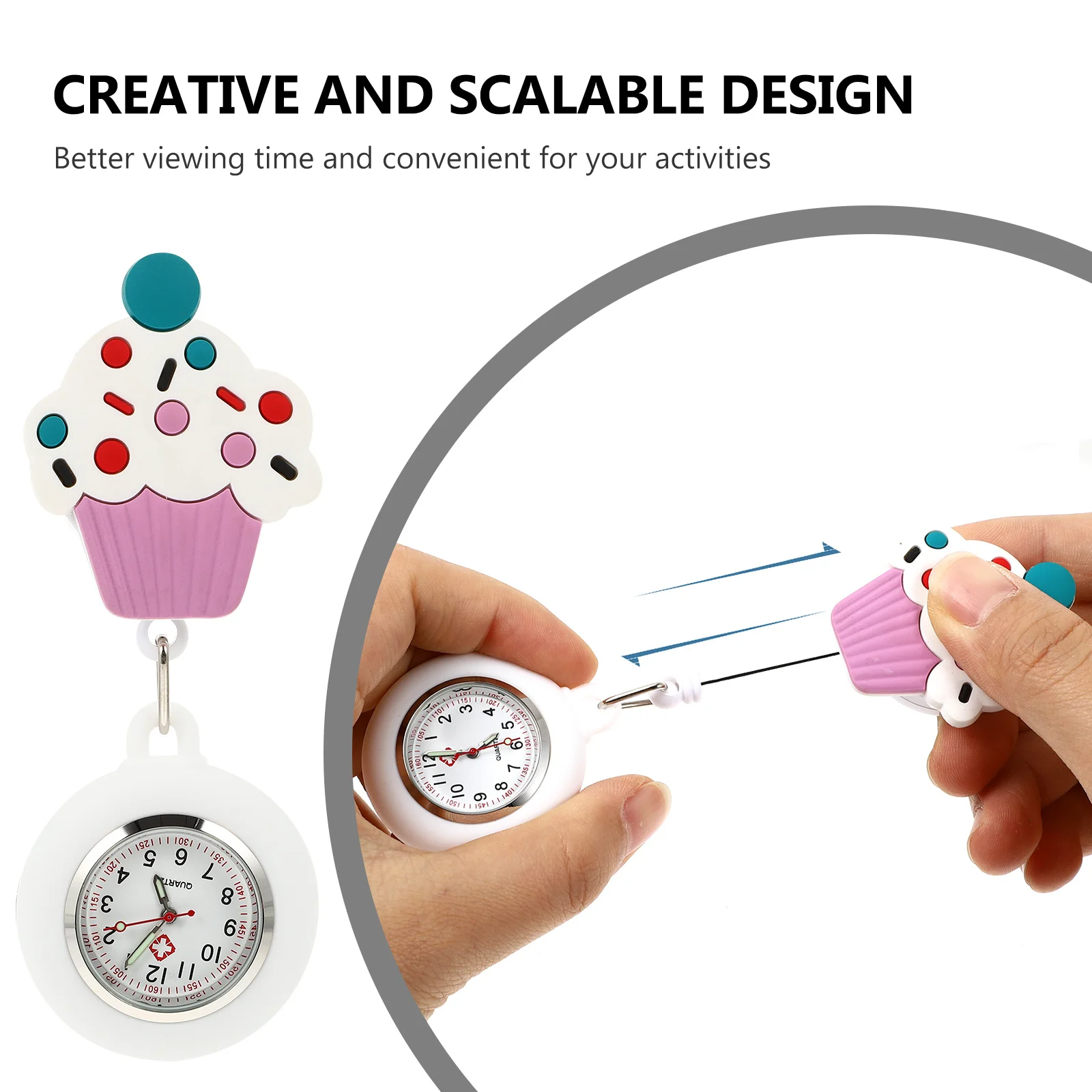 ساعة جيب للممرضات من السيليكون الناعم قابلة للسحب بتصميم كرتوني متين ومشبك على شكل طية صدر السترة للنساء لطلاب طاقم التمريض الطبي