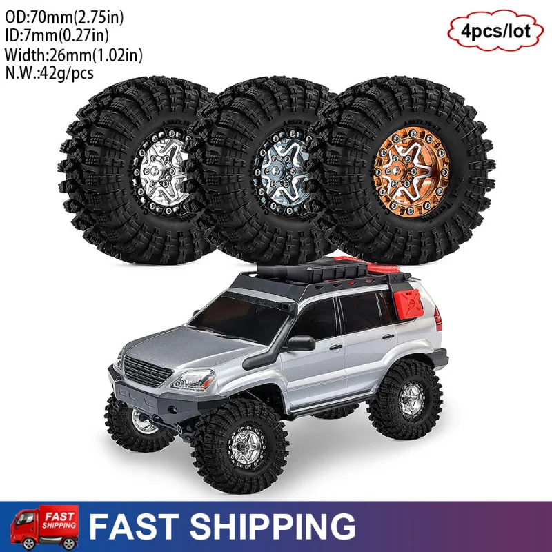 

4Pcs New 1.3" Metal Wheels & Tires for 1/18 TRX4M SCX24 FMS Ascent-18 Axial SCX24 AX24 FCX24 FCX24M RC Crawler Upgrade Parts